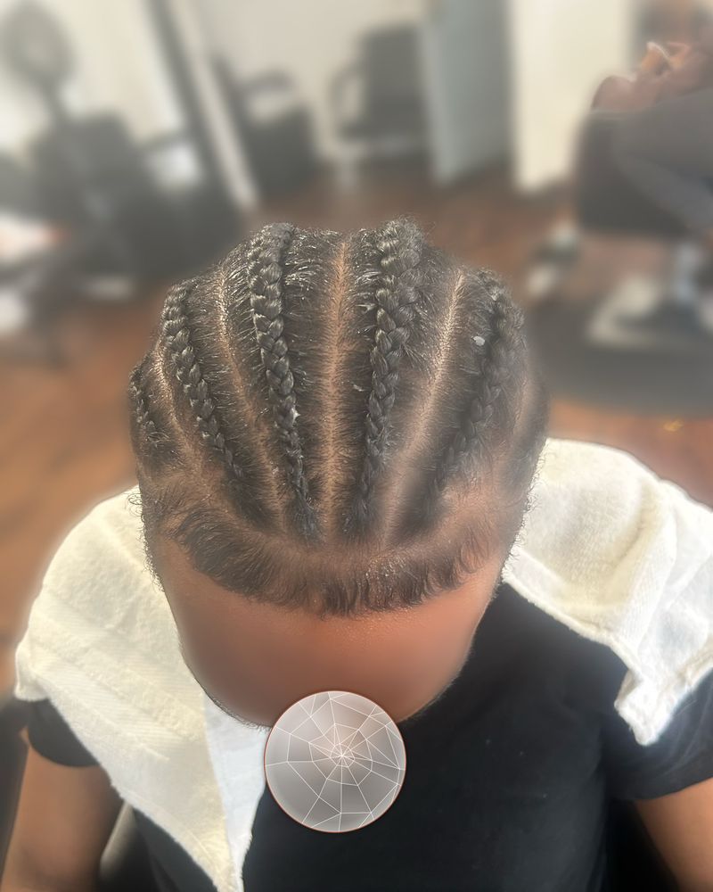 Men's thick straight-back cornrows with crisp parts