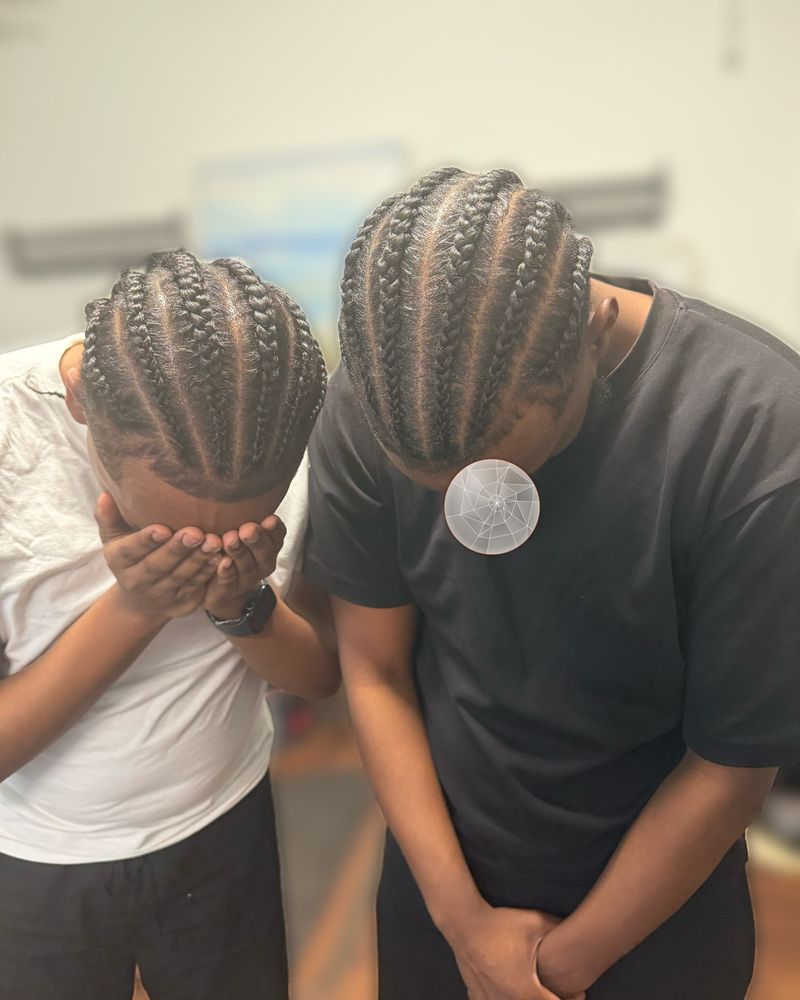 Two sets of matching straight-back cornrows