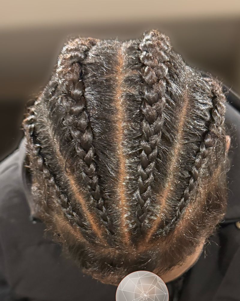 Men's straight-back cornrows, seen from above